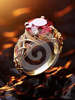 Ruby Stone-Studded Gold Jewelry Ring