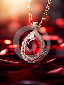 Ruby Stone-Studded Pendant with Chain