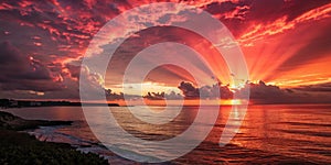 Ruby Sunset Over Ocean