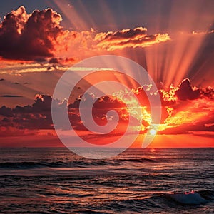 Ruby Sunset Over Ocean