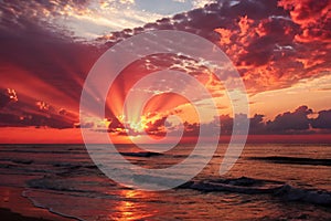 Ruby Sunset Over Ocean