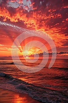 Ruby Sunset Over Ocean