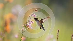 Ruby-throated Hummingbird (archilochus colubris) feeding on pink flower