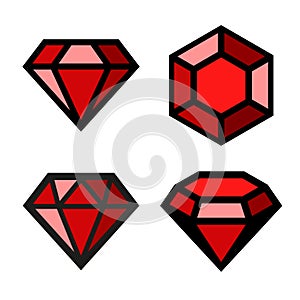 Ruby vector icons set photo
