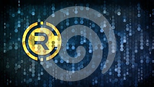Rubycoin - Coin Symbol on Pixelated Background.