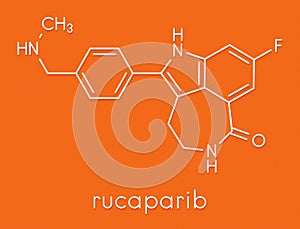 Rucaparib cancer drug molecule PARP inhibitor. Skeletal formula. photo