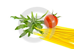 Ruccola, tomato and spagetti isolated