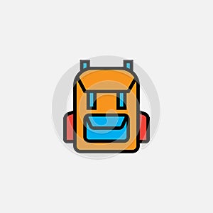 Rucksack backpack icon, outline vector logo illustration, filled color linear pictogram isolated on white.