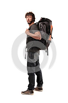 With a rucksack on his shoulders