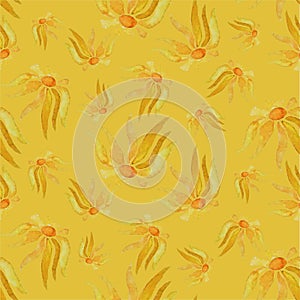 Rudbeckia yellow flowers on yellow seamless pattern art design stock vector illustration