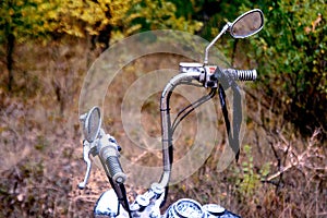 Rudder biker motorcycle in the rain