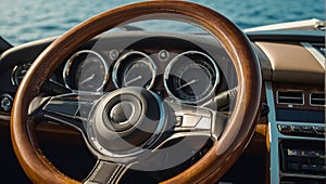 Rudder of a luxury yacht close-up navigate photo