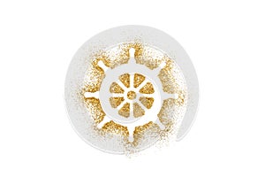 Rudder shape on golden glitter over white background