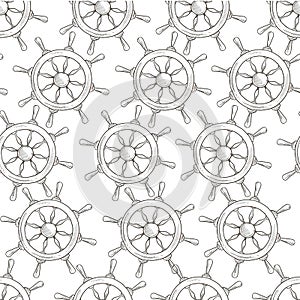 Rudder of ship or boat, monochrome seamless pattern