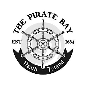 Rudder wheel vector pirate emblem in vintage style