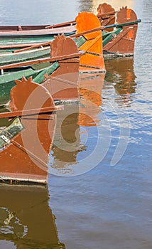 Rudders of traditional wooden boats in Giethoorn