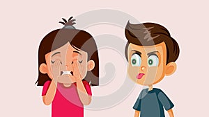 Rude Boy Annoying Little Sister Being Ignored Vector Cartoon Illustration