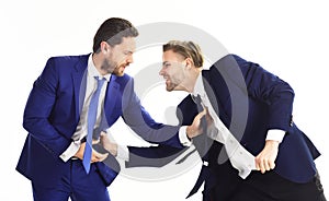 Rude, brutal, angry business people. Businessman and politician fighting. Aggression, violence concept.