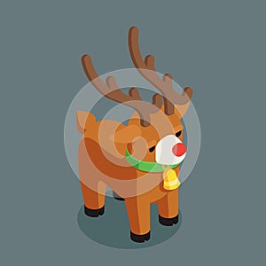 Rudolf christmas deer santa claus helper isometric character new year 3d flat cartoon design vector illustration