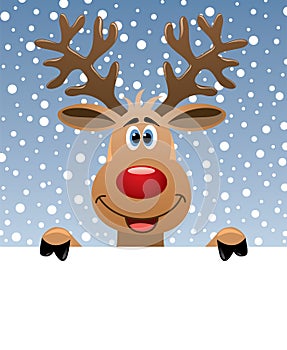 Rudolph deer holding blank paper photo