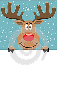 Rudolph deer holding blank paper for your text