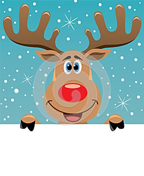 Rudolph deer holding blank paper for your text photo
