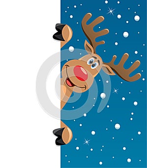 Rudolph deer holding blank paper for your text