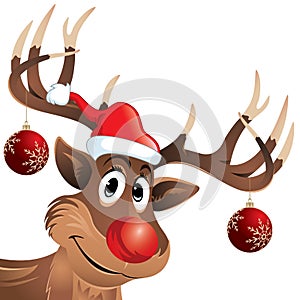 Rudolph the reindeer red nose with Christmas balls photo