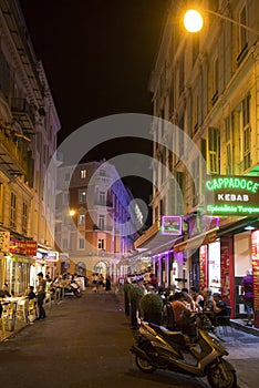 Rue de Belgique by night, Nice, France