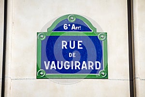 Rue de Vaugirard street sign, Paris, France