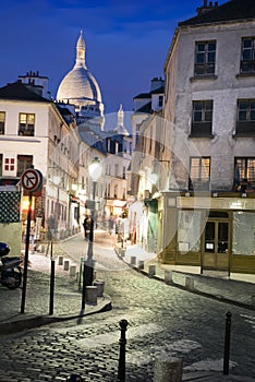 Rue Norvins and SacrÃ©-Coeur in Paris,France