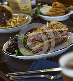 Rueben Sandwich with Onion Rings