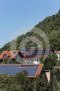 rufal viallage with solar panel on rooftops