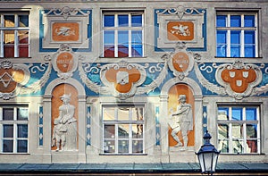 Ruffini House in Munich, painted baroque facade photo