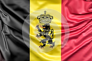 Ruffled Flag of Belgium with ensign. 3D Rendering