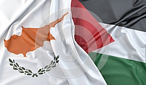 Ruffled Flags of Cyprus and Palestine. 3D Rendering