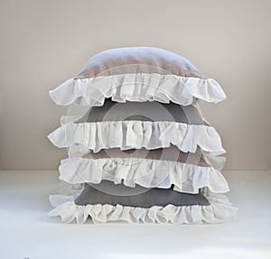 Ruffled throw pillow stack for home decor