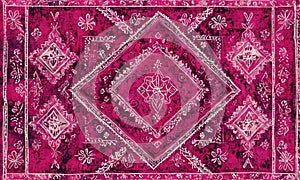 A rug with a pink diamond pattern.