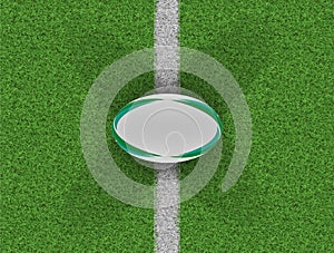 Rugby Ball On Grass Pitch