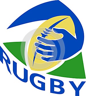 Rugby ball with hands holding try