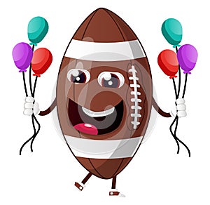 Rugby ball is holding baloons, illustration, vector