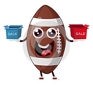 Rugby ball is holding sale boxes, illustration, vector