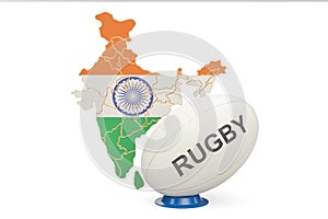 Rugby Ball with map of India, 3D rendering