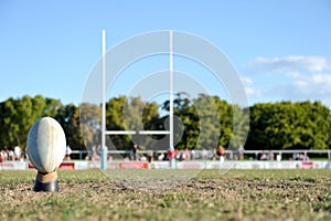 Rugby Ball on a sporting field.
