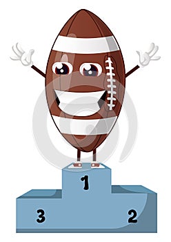 Rugby ball is standing on a winning throne, illustration, vector