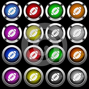 Rugby ball white icons in round glossy buttons on black background