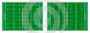 Rugby field markings lines with different types of grass, rugby playground top view. Sports ground for active recreation. Vector