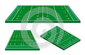 Rugby field markings lines, rugby playground in isometric. Sports ground for active recreation. Vector