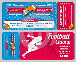 Rugby, football sports ticket card vector retro design