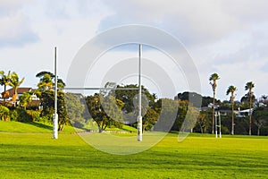 Rugby goal posts of field